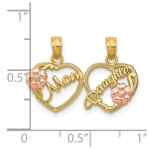 10K Two-Tone MOM - DAUGHTER Break-apart Hearts Pendant